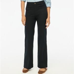 J.Crew Tall Lizzie High-Rise Patch Pocket Wide-Leg Pant Sz 28T Black Linen Blend